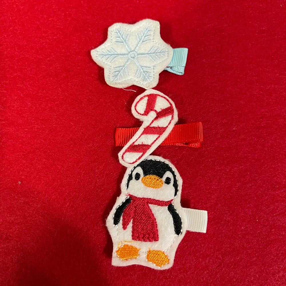 Penguin snowflake candy cane clippies